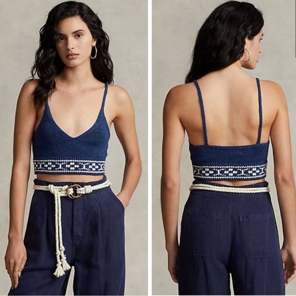 POLO Ralph Lauren Geo-Motif Cotton-Linen Bralette SZ L New With Tags